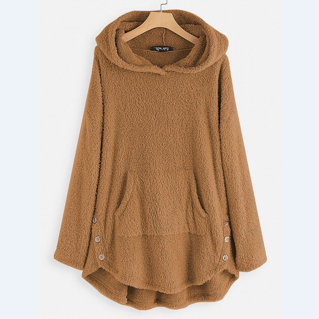 Weicher Teddy Fleece Hoodie für Damen in Braun mit Kapuze und Taschen