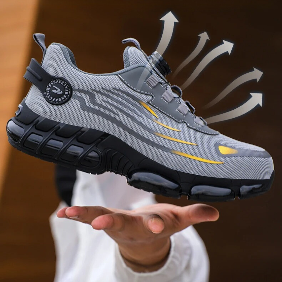 Stilvolle Herren Schutzschuhe in modernem Design, Schwarz/Grau, bieten optimale Sicherheit und hohen Tragekomfort.