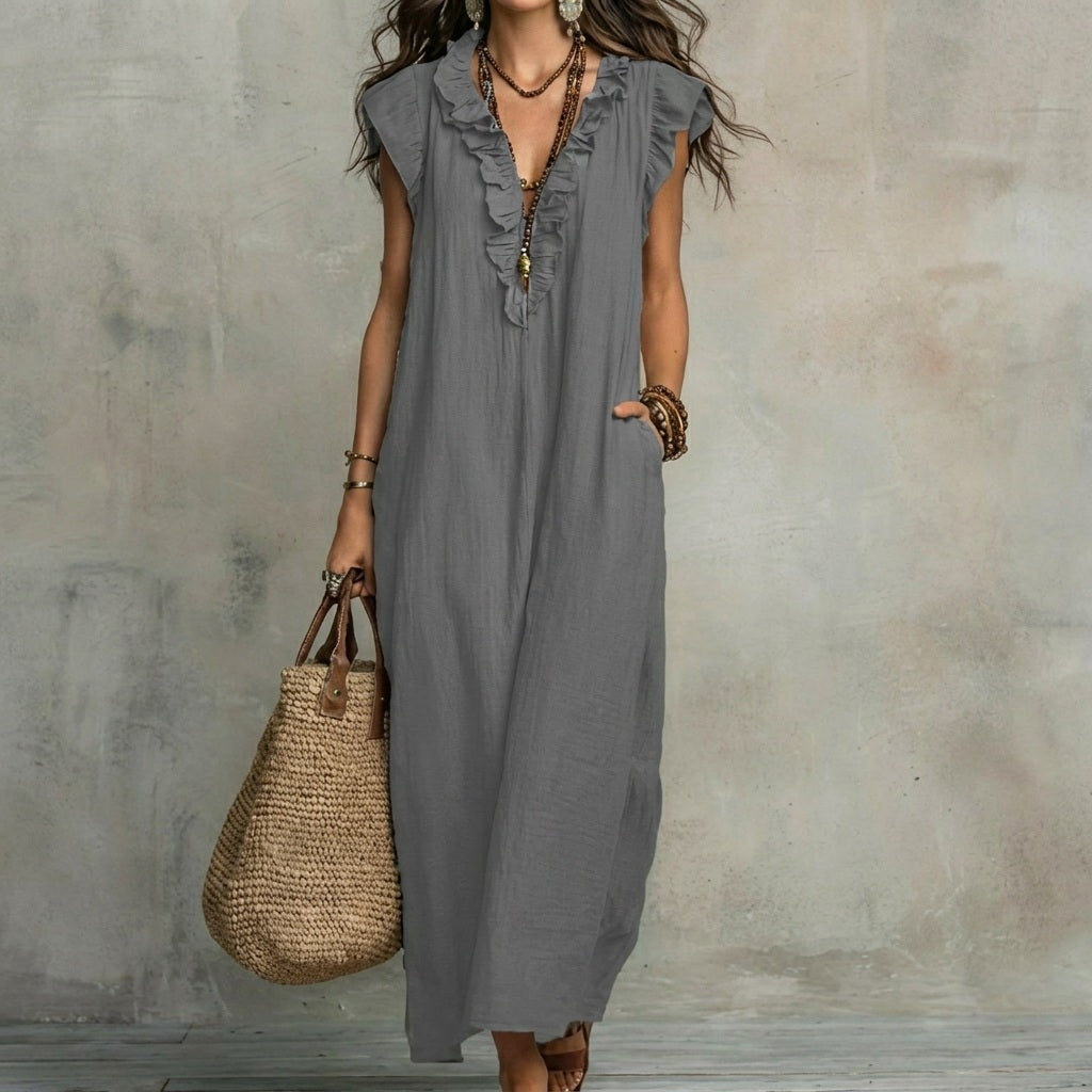 Rüschenkleid für Damen in maxilanger Passform, sitzend präsentiert
