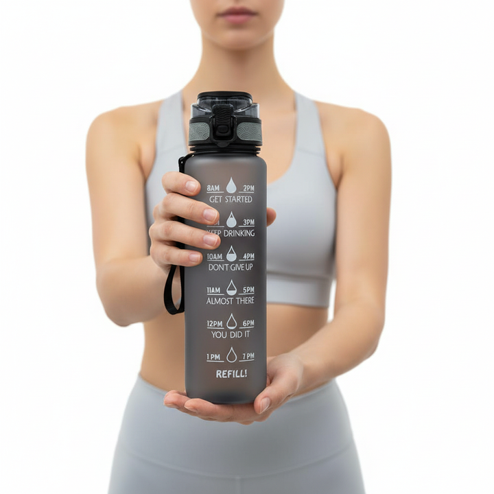 Leistungsstarke 1L Sportflasche mit Zeitmarkern, Tritan, BPA-frei, unisex, für optimale Hydration.