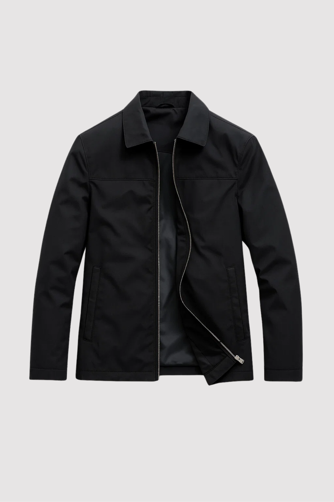 Schwarze Herren Business Casual Jacke mit Reißverschluss und Kragen in Frontansicht
