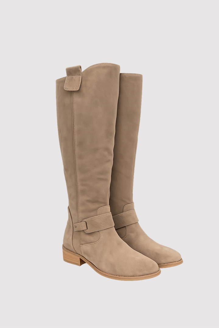Beige Damen Winterstiefel im eleganten Design in der Ansicht