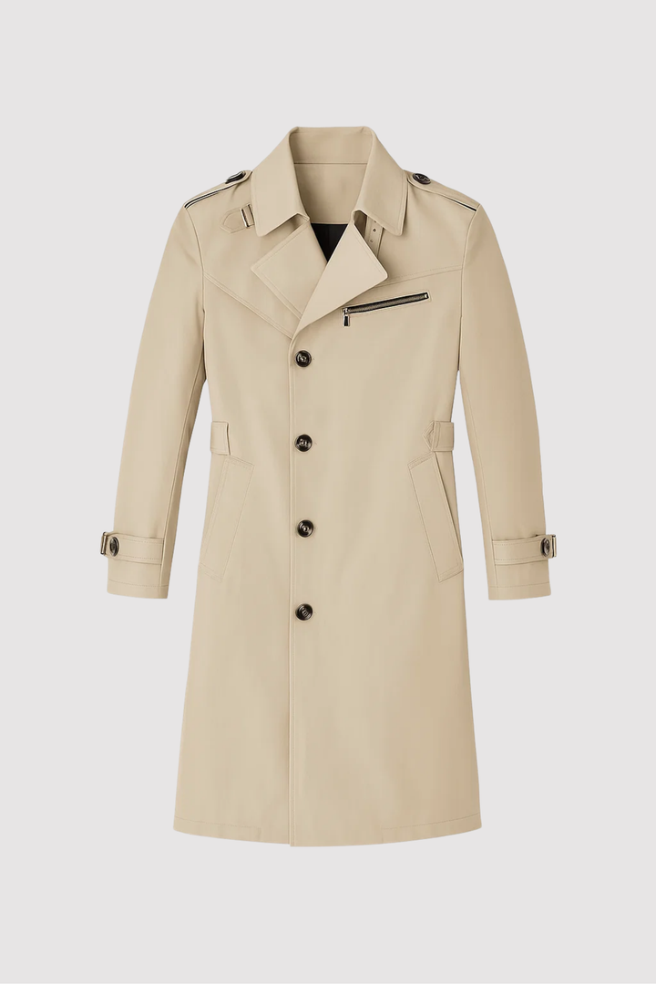 Hellbeige Herrenjacke in eleganter Regular Fit Passform auf hellem Hintergrund