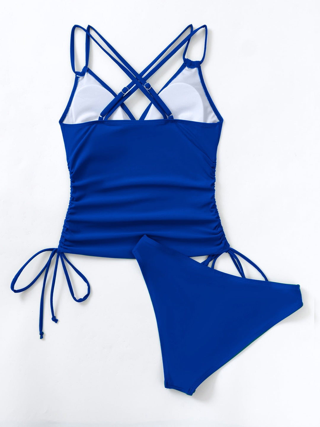 Damen Tankini in Blau mit V-Ausschnitt und modischem Kreuzträger-Design für den Sommer
