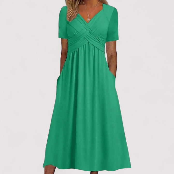 Damen Midikleid in elegantem A-Linien Schnitt mit V-Ausschnitt für Freizeit und Alltag