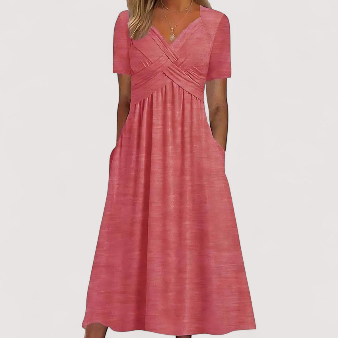 Rosa Damen Midikleid mit femininem Schnitt und kurzen Ärmeln