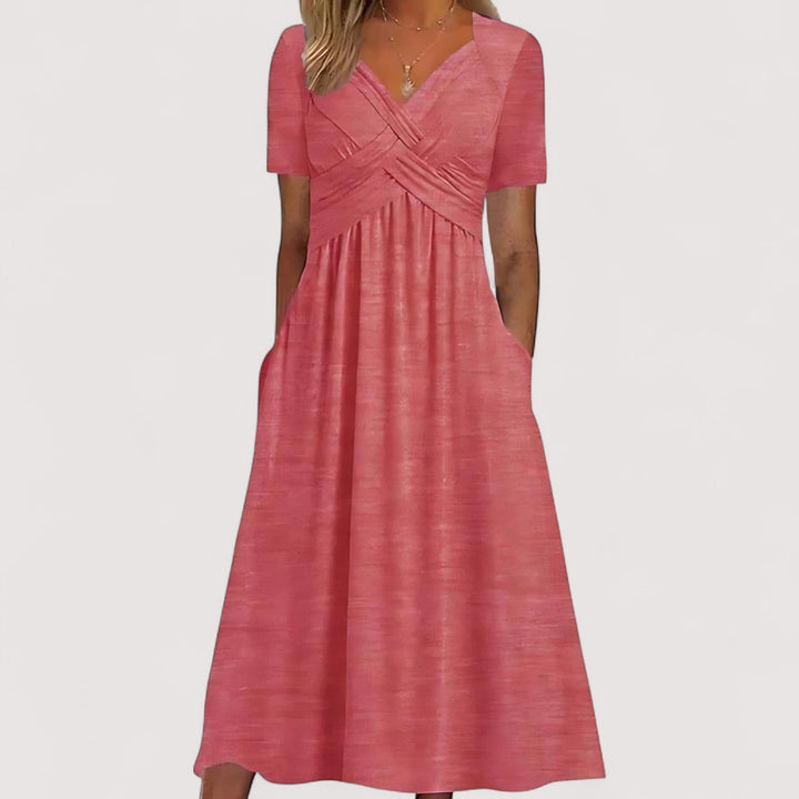 Rosa Damen Midikleid mit femininem Schnitt und kurzen Ärmeln