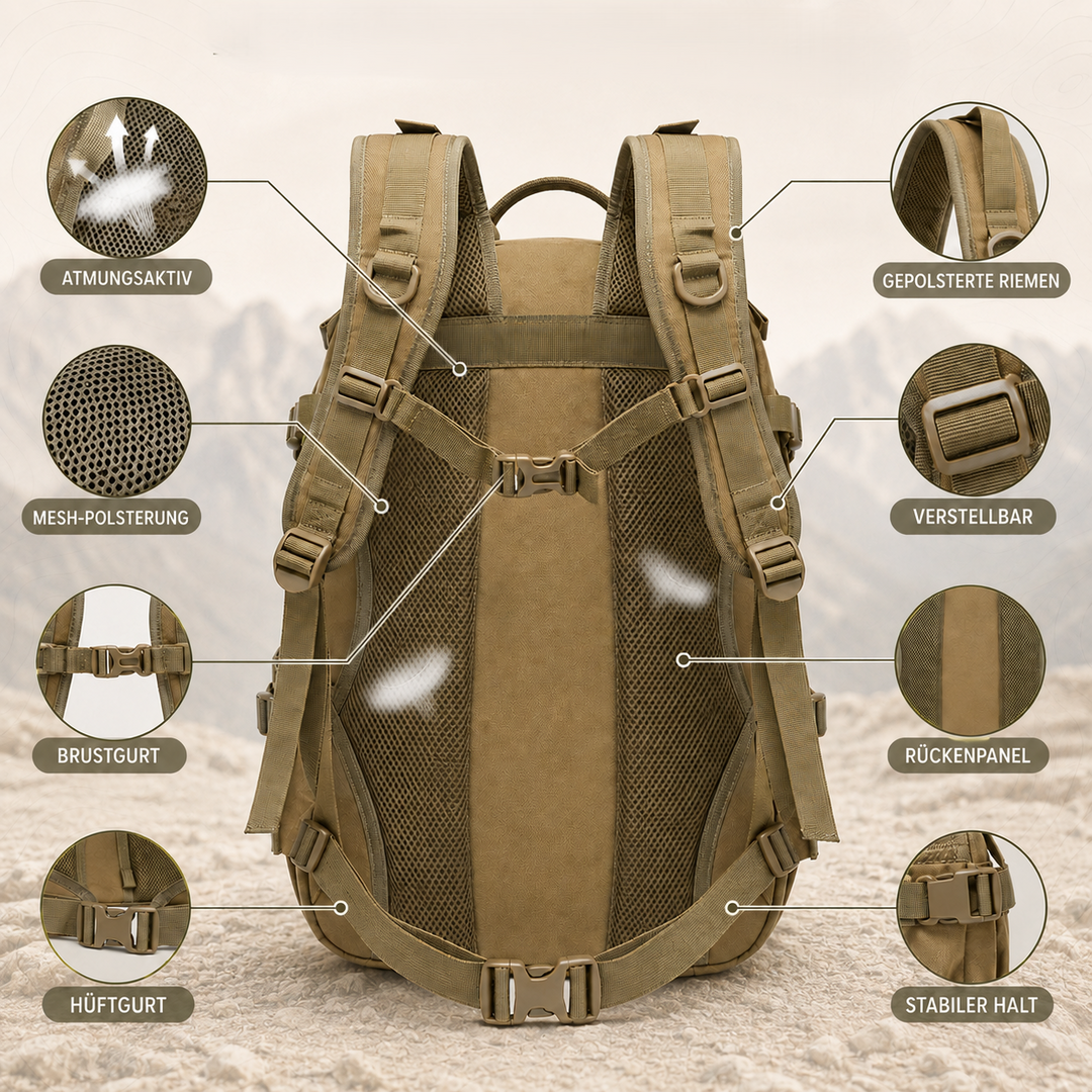 Wanderrucksack 40 Liter in Camouflage mit praktischen Außentaschen