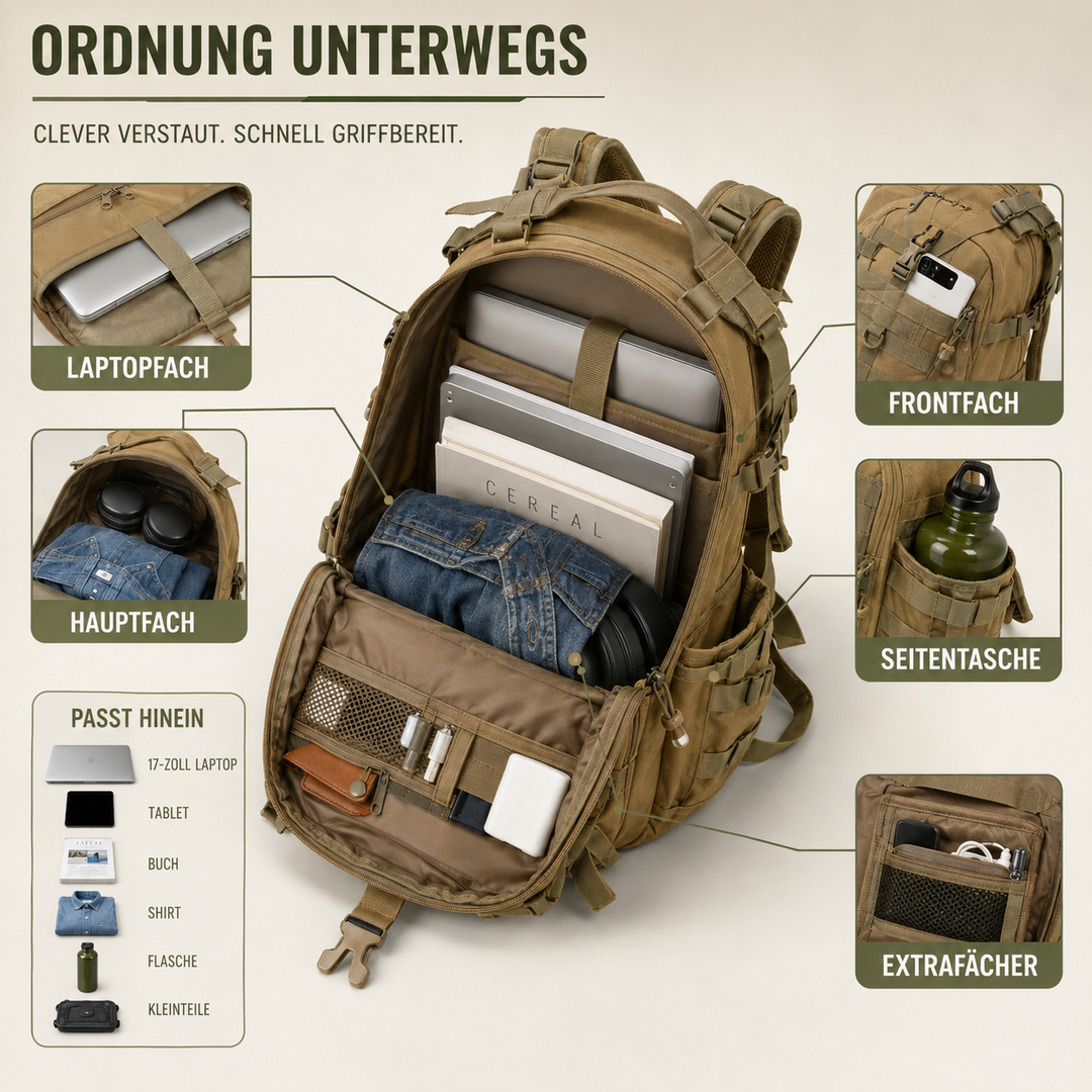 Taktischer Trekkingrucksack mit MOLLE-System für Ausrüstung