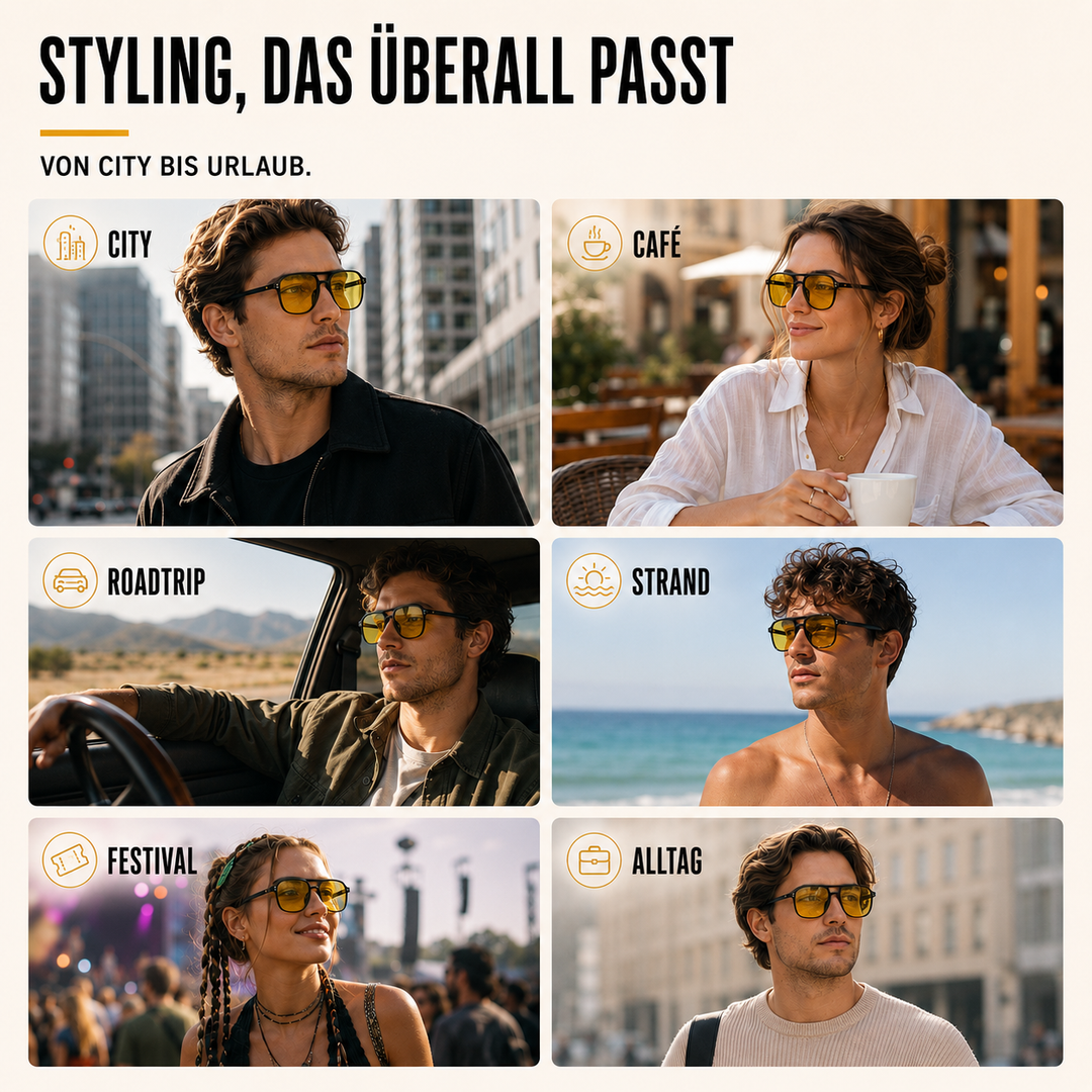 Unisex Sonnenbrille im Retro-Look, quadratisch, Doppelsteg, UV400 Schutz.