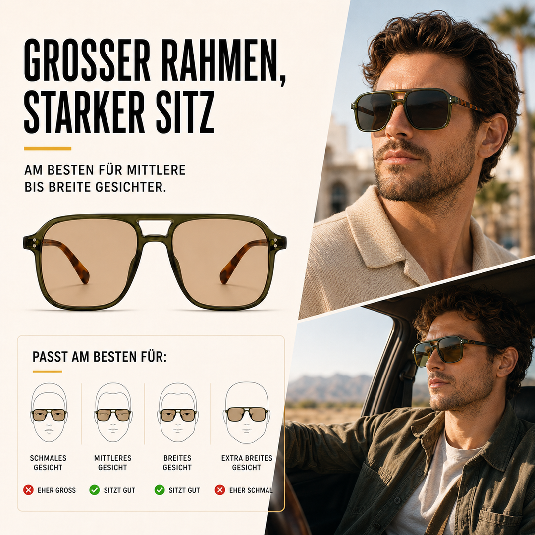 Quadratische Retro Sonnenbrille Unisex mit Doppelsteg und UV-Schutz.