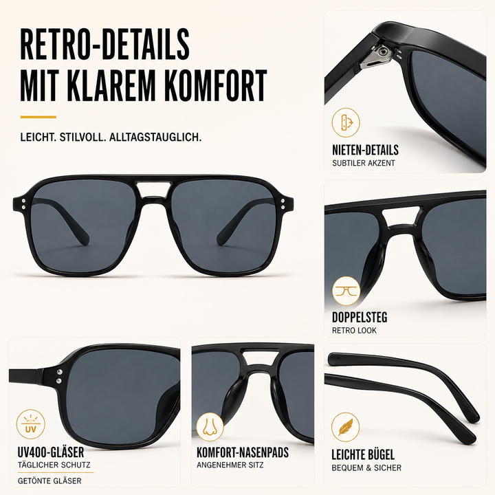 Stilvolle Unisex Sonnenbrille quadratisch mit Doppelsteg für Mode & Outdoor.