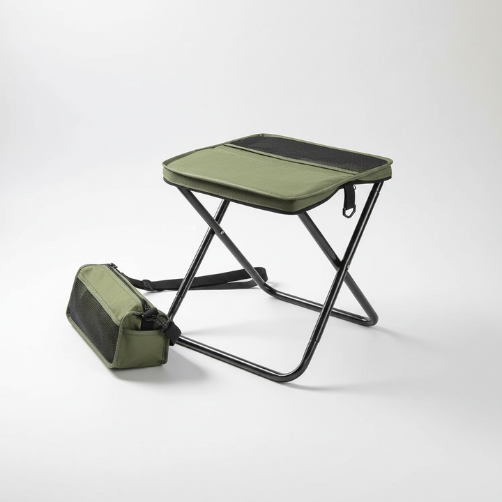 Kompakter Strandstuhl zusammengeklappt, platzsparender Camping Zubehör