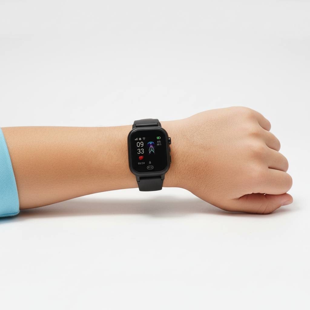 Smartwatch für Kinder zeigt SOS Notfalltaste auf dem Touchscreen