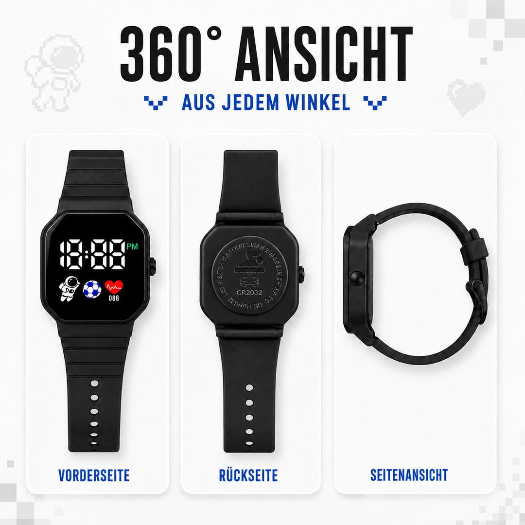 Kinderuhr mit digitaler LED-Anzeige und weichem Silikonarmband in leuchtenden Farben