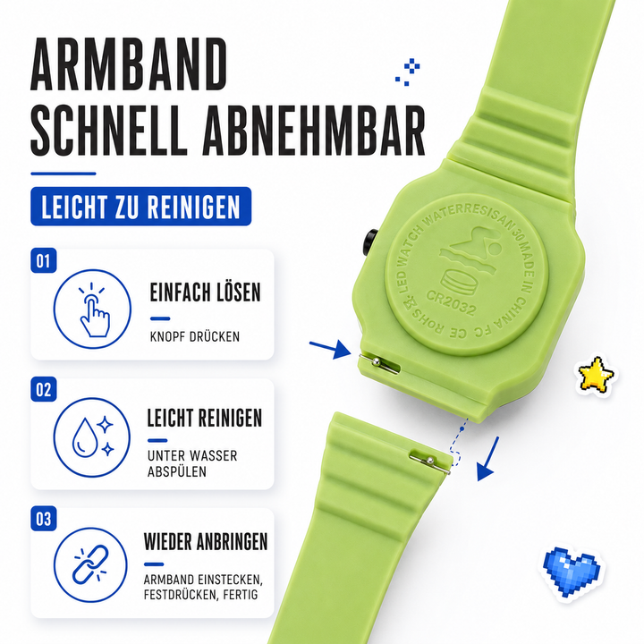 Leichte Kinderarmbanduhr mit leuchtender LED-Anzeige und robustem Gehäuse