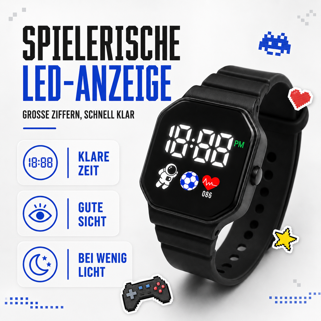 Wasserdichte LED Kinderuhr ideal zum Uhren lernen für Jungen und Mädchen