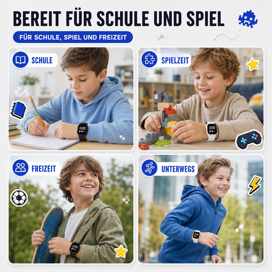Stylische digitale Kinderuhr fördert spielerisch das Verständnis für Uhrzeiten
