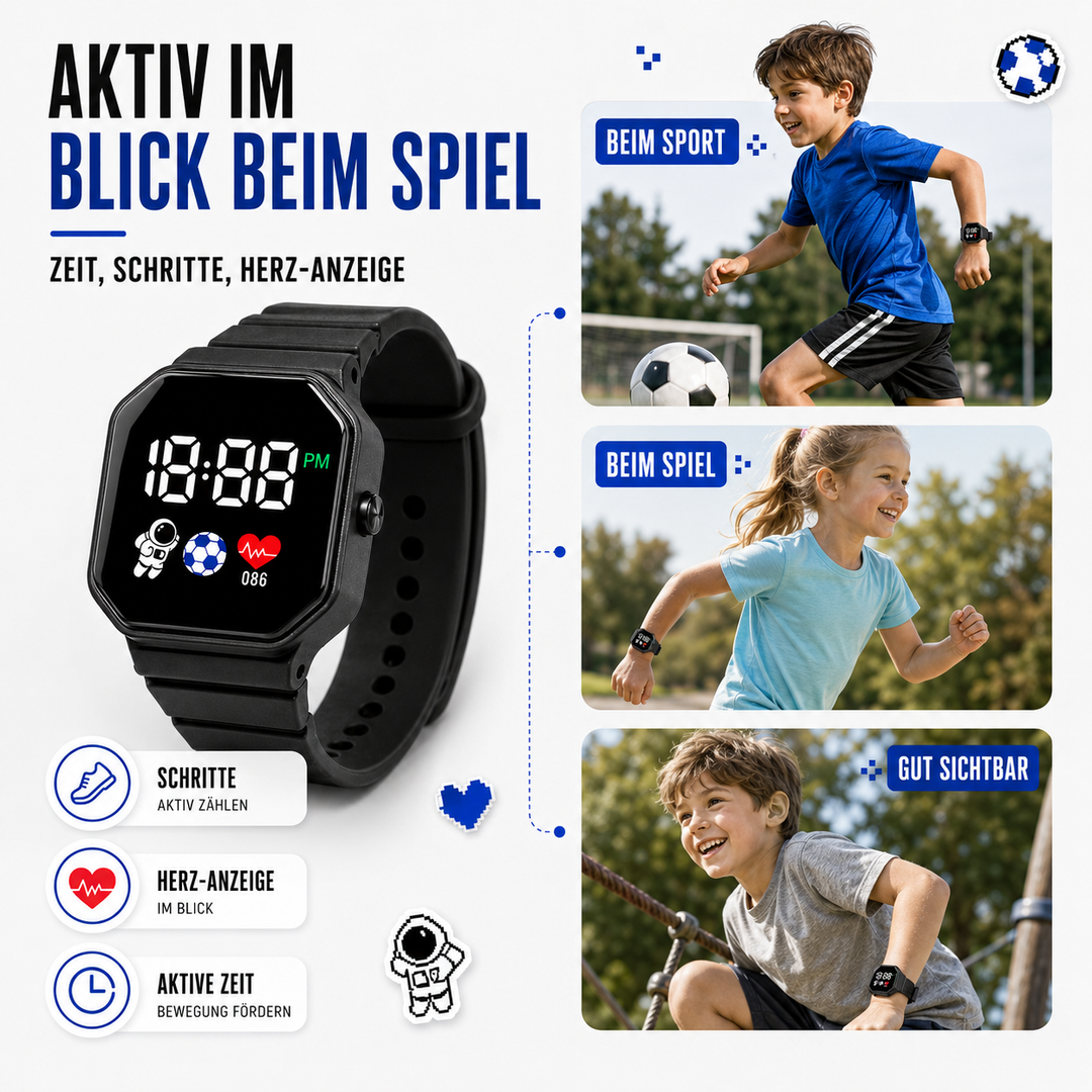 Moderne digitale Uhr für Kinder mit gut lesbarem LED-Display und Silikonband