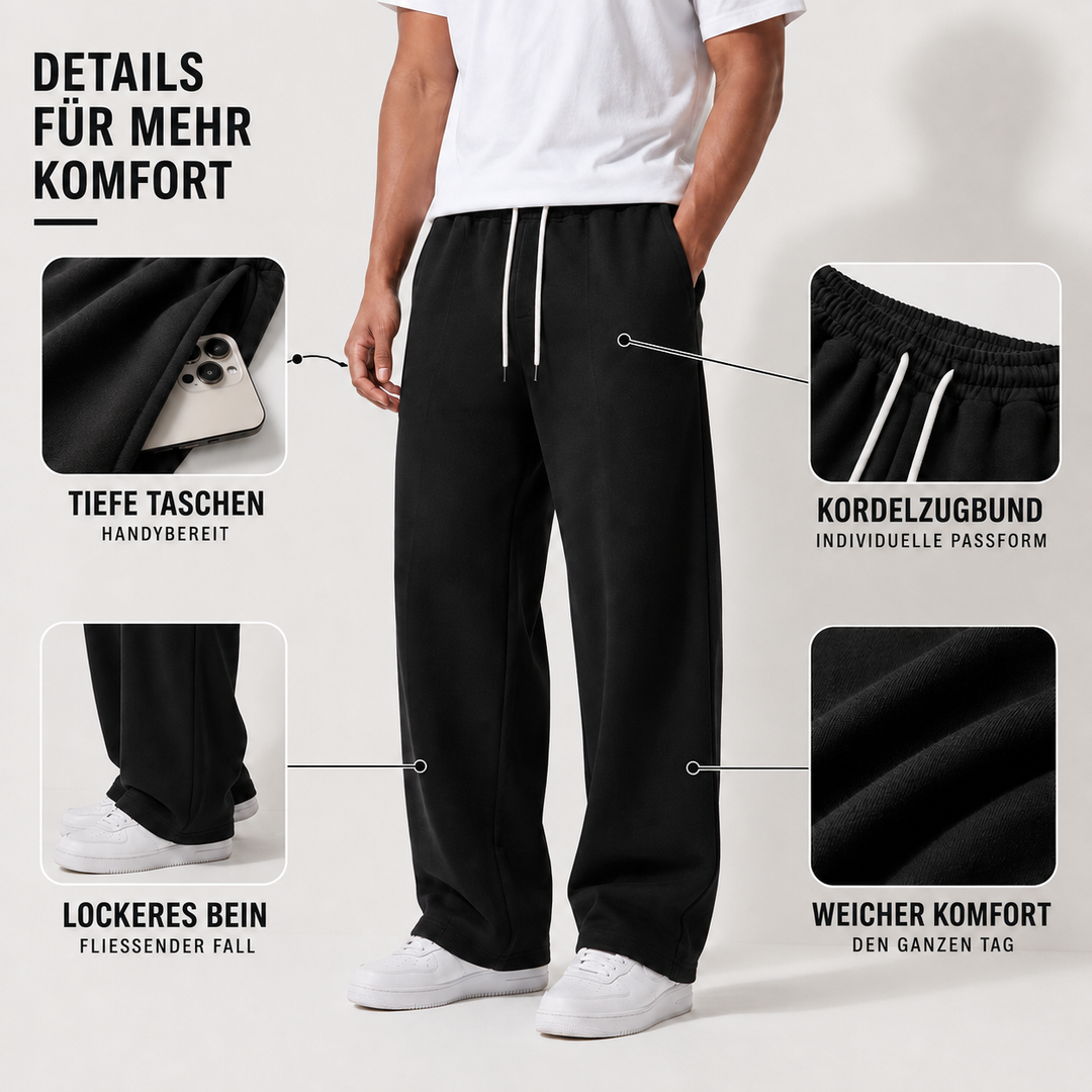 Detailaufnahmen der Herren Jogginghose zeigen Taschen und Bund