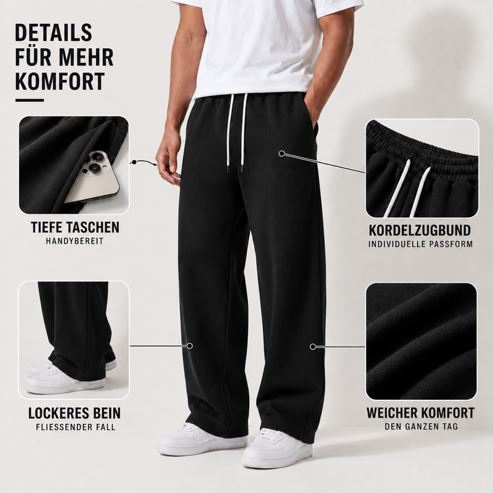 Detailaufnahmen der Herren Jogginghose zeigen Taschen und Bund