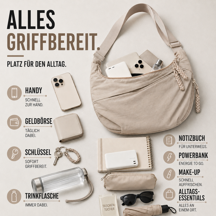 Komfortable Damen Slouchy Umhängetasche, weiches Material, ideal für lange Tage.