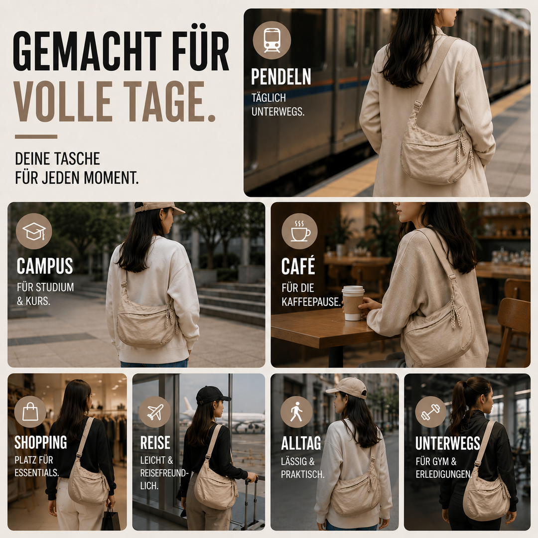 Große Damen Umhängetasche im Slouchy Look, geräumig für alle Alltagsgegenstände.