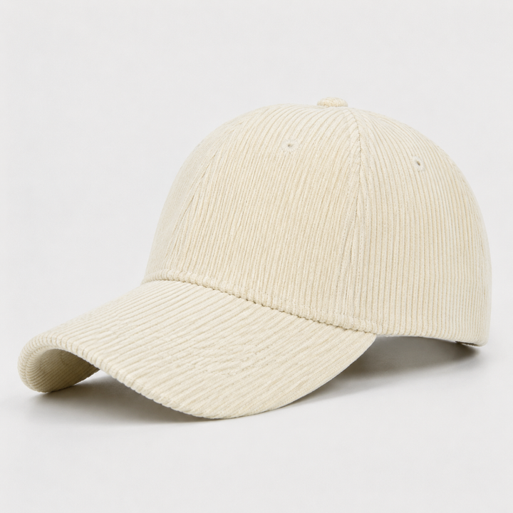 Schwarze Cord Unisex Baseballkappe, gebogener Schirm, verstellbar, lässiger Retro-Look.