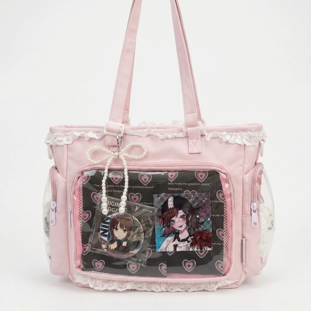 Robuste Tote Bag als Itabag mit transparenter Front für Pins und Schlüsselanhänger