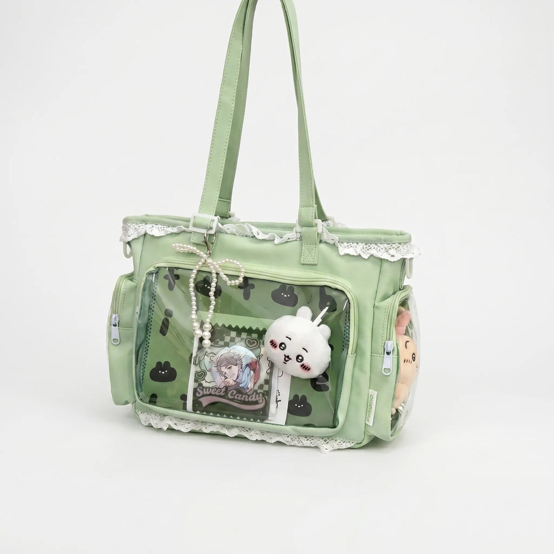 Schwarzer Shopper im Itabag-Design mit klarem Sichtfenster für Fan-Kollektionen