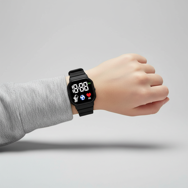 Einfach zu bedienende digitale LED Uhr speziell für kleine Kinderhände