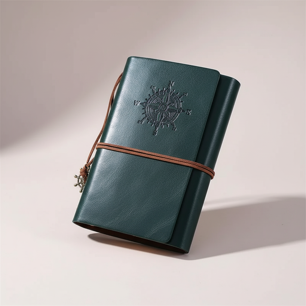 Unisex Reisetagebuch im Vintage Kompass Design mit Retro Lederoptik