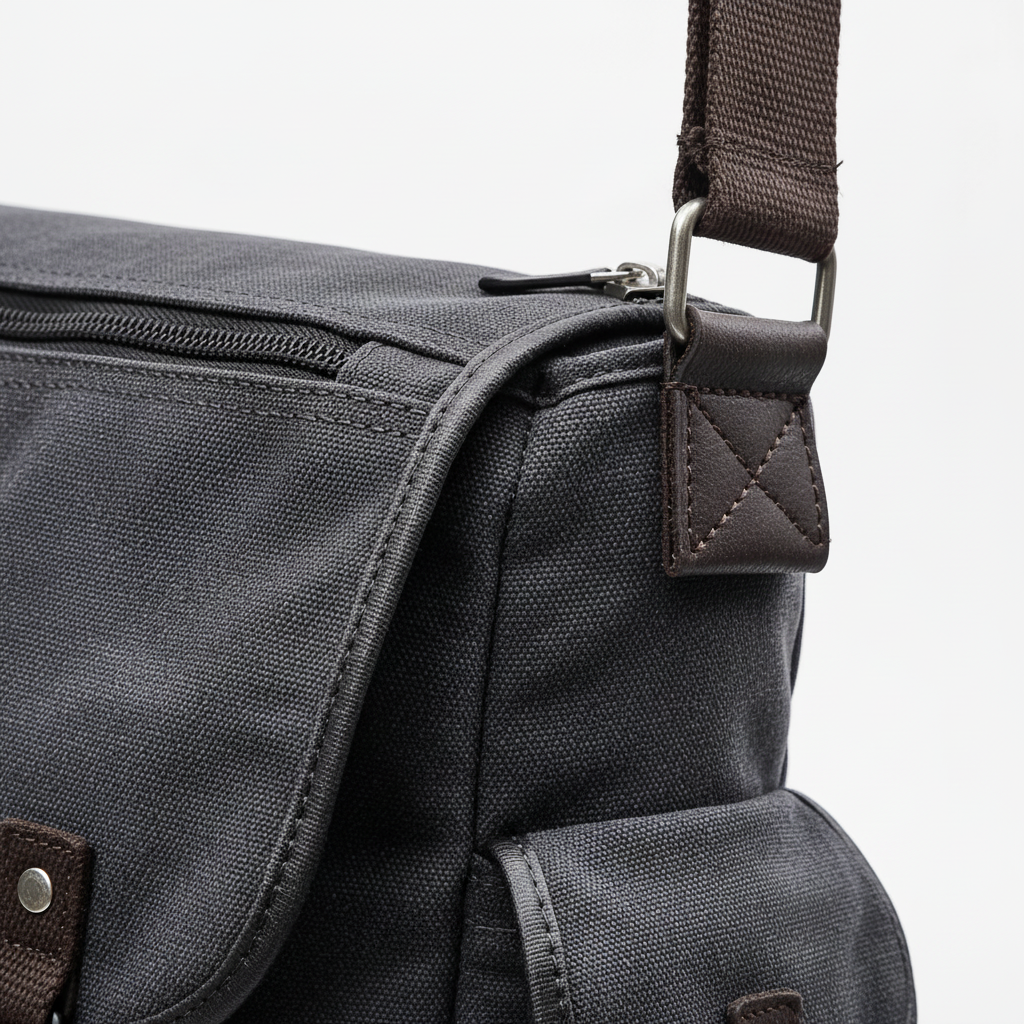 Schwarze Retro Messenger Tasche aus Canvas mit verstellbarem Gurt