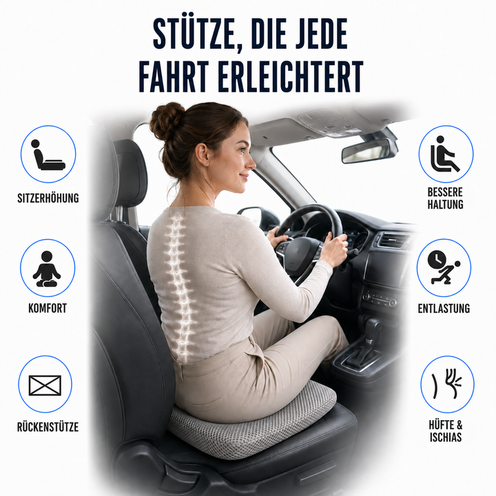 Autositzkissen aus Gel mit Waben: Fördert Fahrkomfort & verhindert Schwitzen.