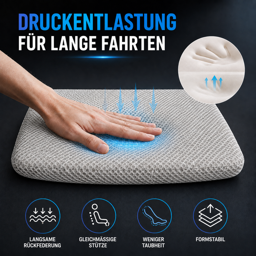 Autositzkissen mit innovativer Wabenstruktur: Mehr Komfort & Belüftung auf Reisen.