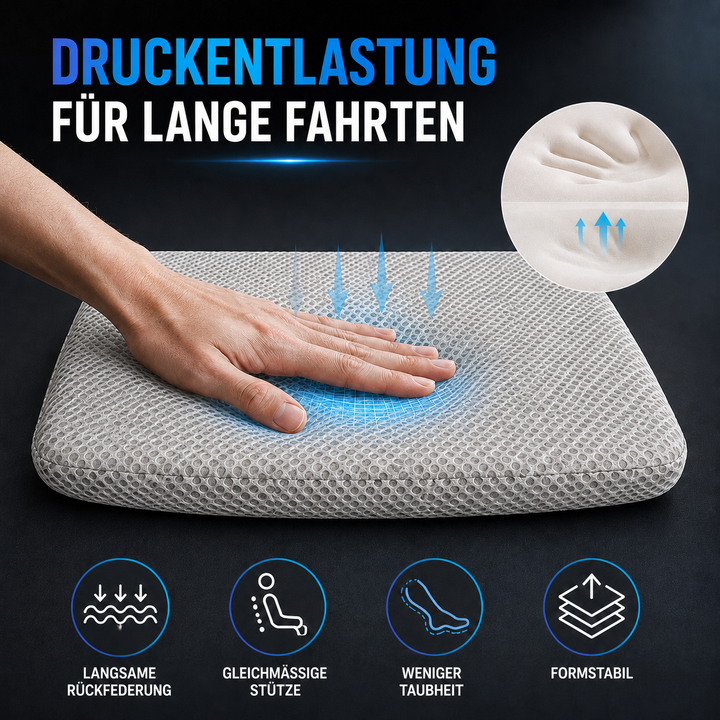 Autositzkissen mit innovativer Wabenstruktur: Mehr Komfort & Belüftung auf Reisen.