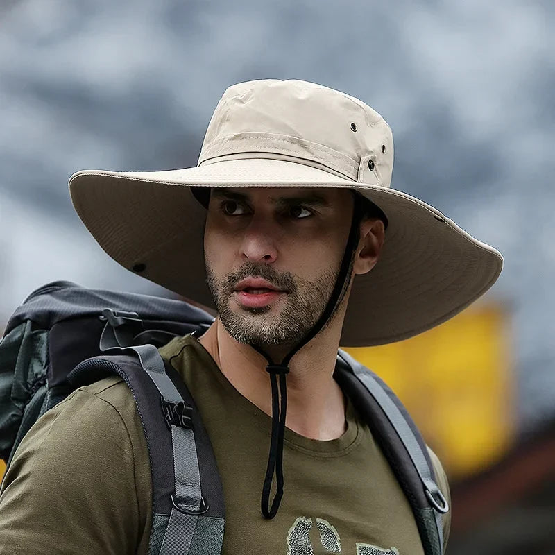 Klassischer Unisex Outdoor Sonnenhut in Grau mit Kordelzug