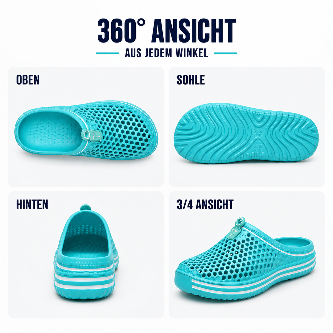 Unisex Badesandalen in Schwarz mit Belüftung, ideal als bequeme Sommerschuhe für Pool und Strand