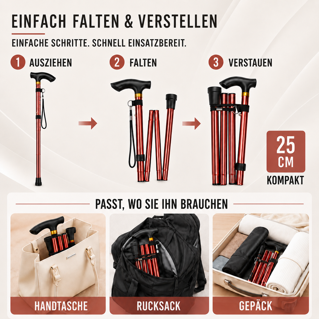 Stabiler Gehstock in Blau, höhenverstellbare Gehhilfe mit sicherer Handschlaufe