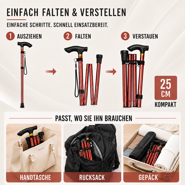 Stabiler Gehstock in Blau, höhenverstellbare Gehhilfe mit sicherer Handschlaufe