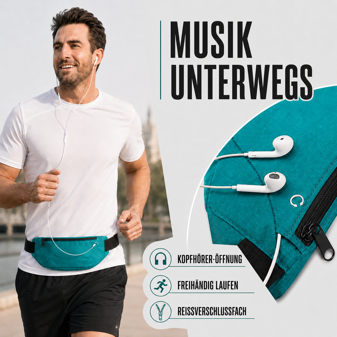 Schwarze Bauchtasche mit sicherem Reißverschluss für Sport und Alltag