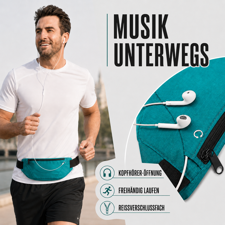 Schwarze Bauchtasche mit sicherem Reißverschluss für Sport und Alltag