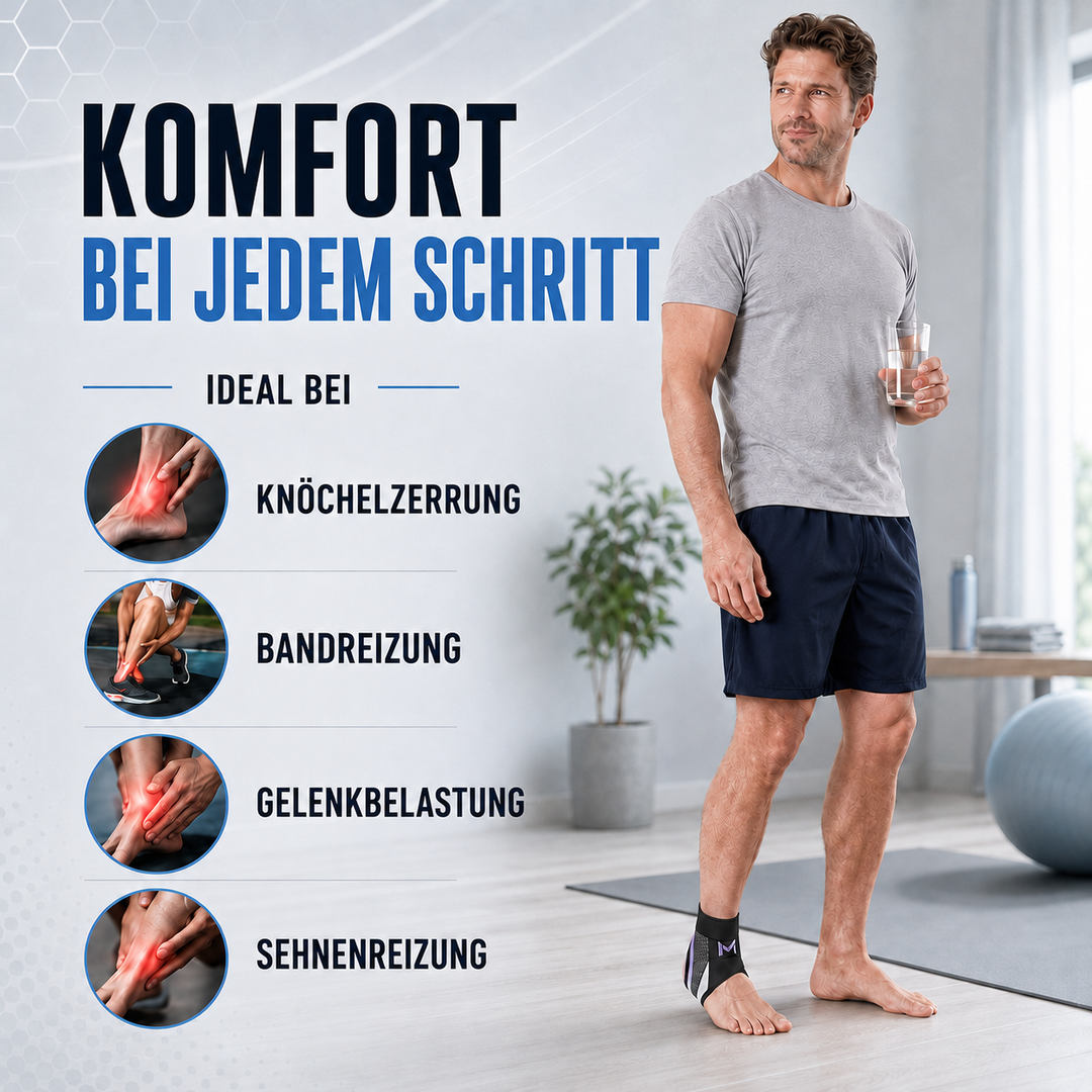 Komfortable Knöchelstütze, unisex, verstellbar, optimaler Gelenkschutz bei Sport und Erholung.
