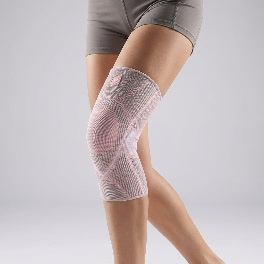 Bequeme Unisex Kompressions-Kniebandage für den Alltag, grau. Bietet Knieschutz & Gelenkstütze.