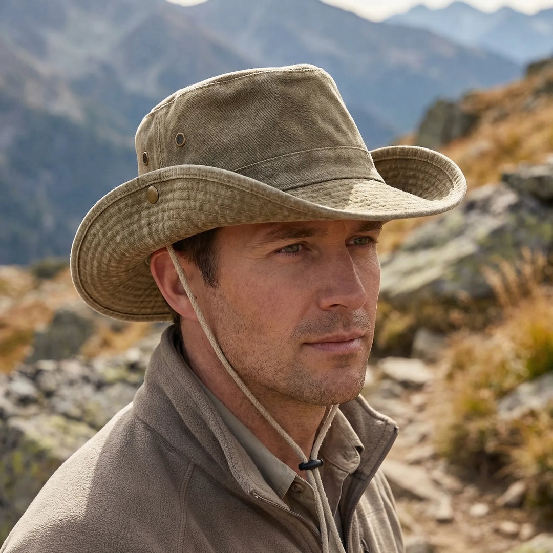 Schwarzer Unisex Fischerhut für Damen & Herren, idealer Ganzjahreshut & Outdoor Accessoire.