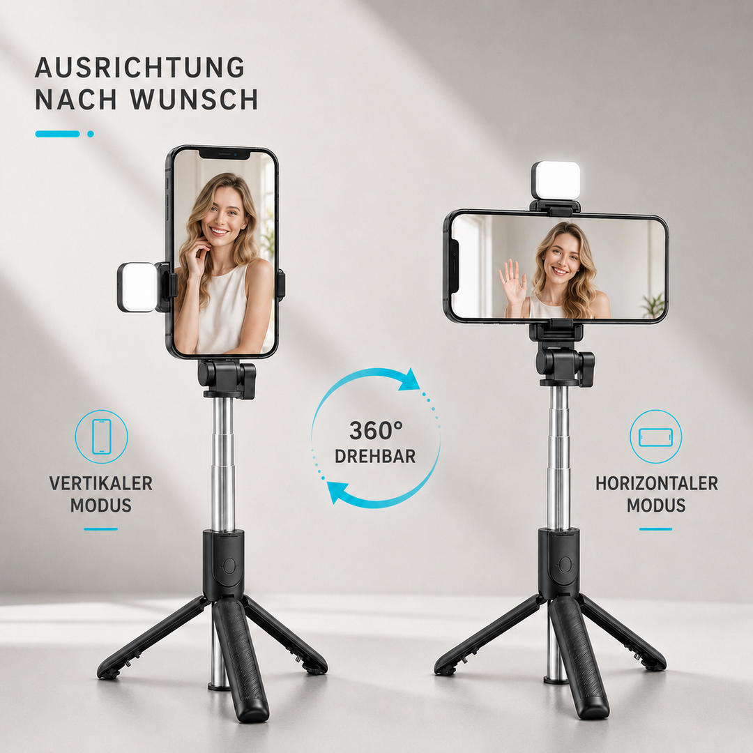 Vielseitiges Smartphone Stativ mit praktischer 360-Grad-Drehung im Detail