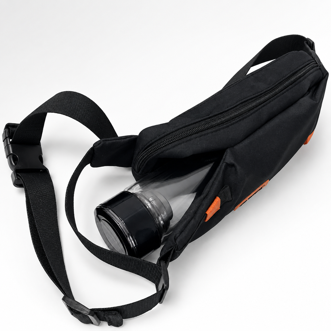 Funktionale Unisex Brusttasche, schwarz, mit mehreren Reißverschlussfächern für optimale Organisation.
