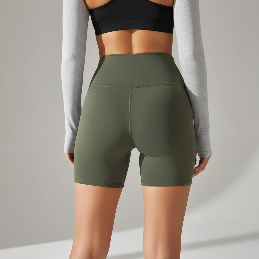 Schnelltrocknende Yoga Shorts mit Hochbund für Damen in Detailansicht