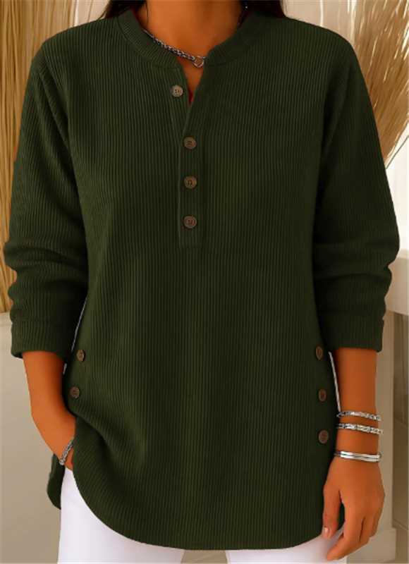 Stretch-Damen Tunika mit Knopfleiste, fließend und locker geschnitten, bequemes Langarm-Shirt für Damen.