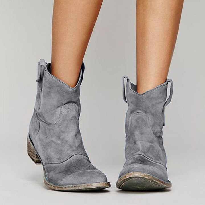 Modische Damen Stiefeletten im Western-Stil, bequem, rutschfest & perfekt als Freizeitschuh mit Blockabsatz.